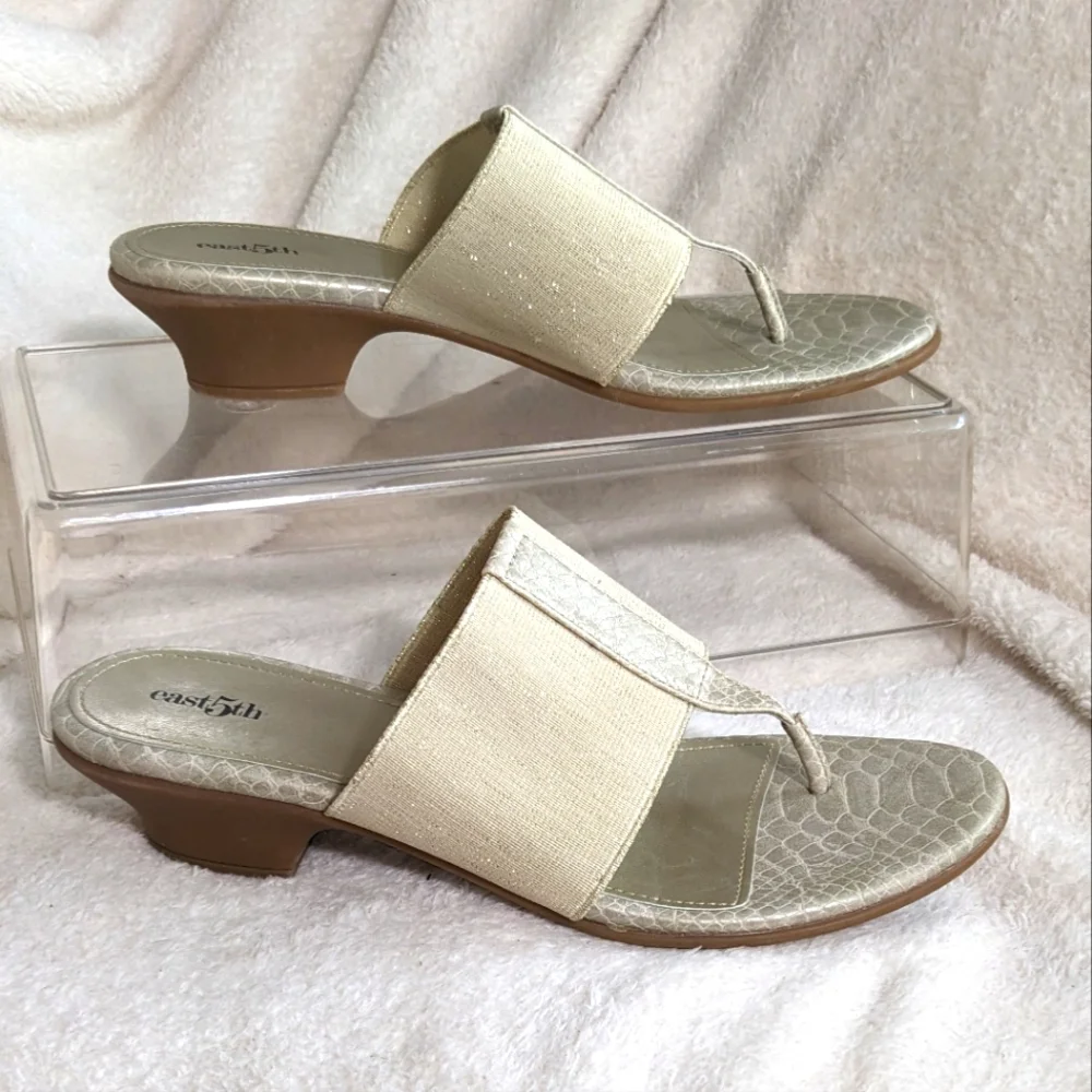 Women's East5th Cream Snakeskin pattern & soft gold low heel slip on’s | Size 10